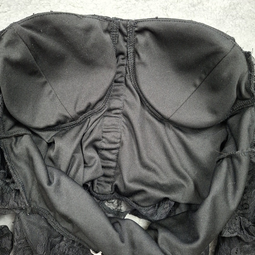 Lace Corset Top XL Mesh Lace Long Sleeve with Cups– Black Crop Whimsigoth - Picture 8 of 8